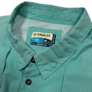 Magellan Fishing Shirt Mens 3XL Teal Houndstooth Aransas Pass Vented Wicking